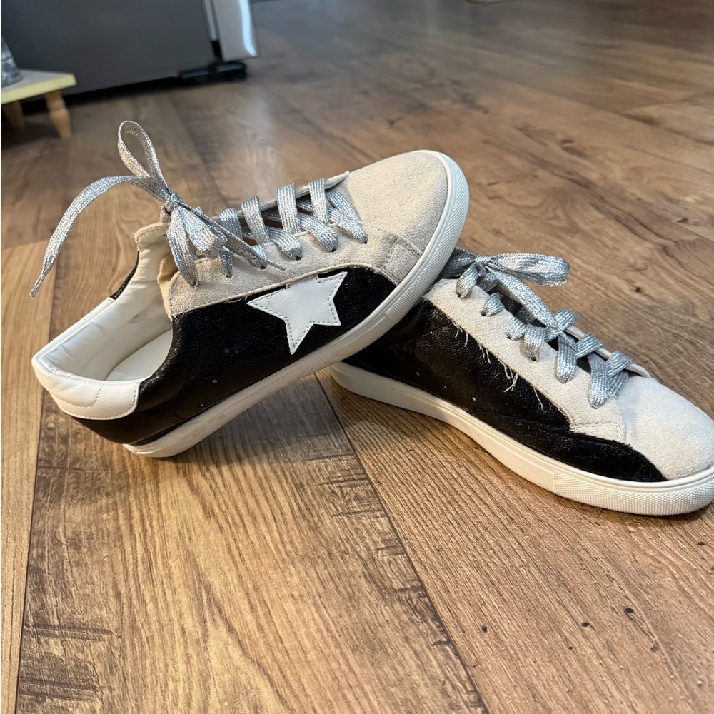 Black and Cream Star Sneakers